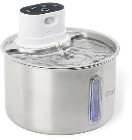 Cat Mate 2-Liter-Edelstahl-Trinkbrunnen für Katzen – Automatischer Wasserspender für Haustiere, gefilterter Trinkbrunnen, batteriebetrieben