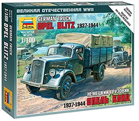 Zvezda 6126 1:100 WWII Deutscher 3t Transporter LKW-Modellbausatz,Plastikbausatz, Bausatz zum Zusammenbauen, detaillierte Nachbildung, unlackiert, grn, Z6126