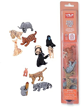 Wild Republic Nature Tube Animal Bébé, 12 Espèces de Animal Bébé Animaux Miniatures, Cadeau de Noël pour Enfants, Figurines à Collectionner, Super pour Le Jeu Interactif