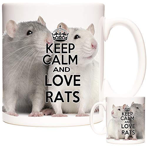 Rat Mug. Keep Calm and Love Rats. Two Rats on an 11oz Ceramic Gift Mug. Rat Keeper's Gift. White Rat and Grey Rat.