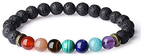 COAI Geschenkideen Unisex Edelstein Vulkangestein und Sieben Chakren Yoga-Armband Gebetsarmband in Größe M