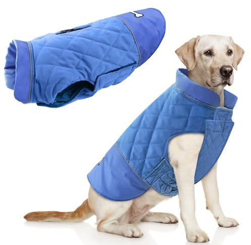 Idepet Winddichter Hundemantel Winter Warme Jacke,Anti-Schneeanzug Hundebekleidung für kleine mittelgroße Hunde mit Geschirrloch Blau Rosa Grau (Blau, XS)