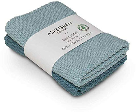 Aspegren Dänemark - 2er Set gestrickte Spüllappen - SOLID Aqua 26 x26 cm