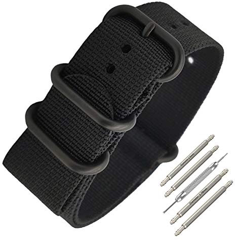 Masar 22mm Zulu, Nato Voll schwarz Heavy Duty - Armband - uhrenarmband, Watch Strap Uhr 22 Zulu Fullblack