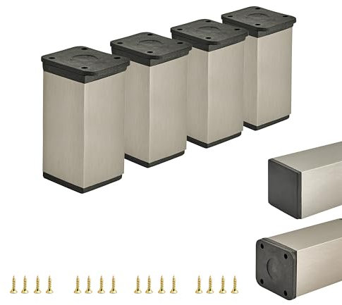 ALUSFERA Möbelfüße Verstellbar – 4er Set – Schrankfüsse mit Elegantes Design – Füße für Möbel 40 x 40 x 80 mm Einfache Montage mit Komplettem Schraubenset