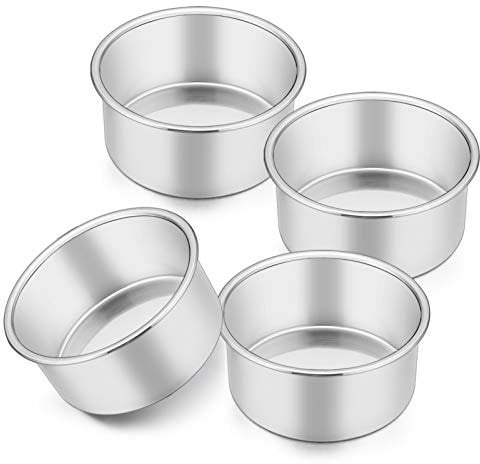 Homikit 4 Inch Cake Tin, Stainless Steel Round Cake Tin Mould Set of 4, Christmas Birthday Wedding Mini Cake Baking Pan Bakeware Set, Healthy & Sturdy, One Piece Design, Dishwasher Safe