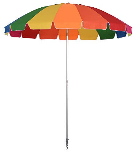 Outsunny - Sombrilla de playa, sombrilla reclinable, redondo, diámetro de 223 cm, tejido de poliéster de alta densidad UV, mástil desmontable aluminio, bolsa de transporte incluida, multicolor