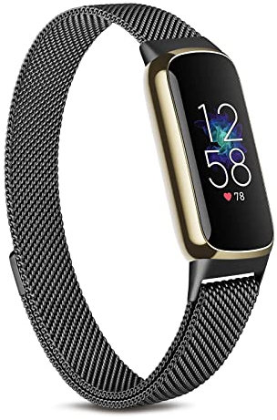 Tobfit Armband Kompatibel mit Fitbit Luxe Armband für Herren Damen, Edelstahl Mesh Metall Ersatzbänder für Fitbit Luxe (Schwarz)