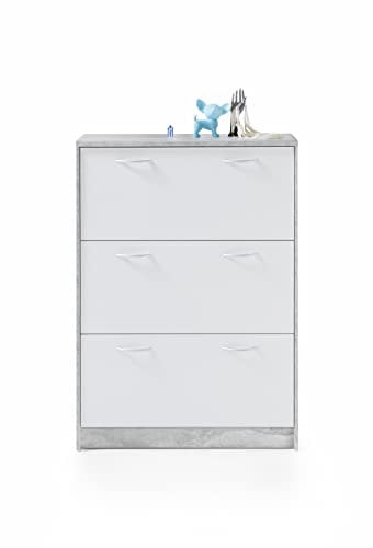 AVANTI TRENDSTORE Scarpiera Optima con 3 sportelli in legno laminato nel colore grigio cemento/bianco. Dimensioni LAP 87x123x36 cm