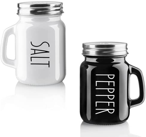 Sale e Pepe Set in Vetro, Saliera e Pepiera, Barattolo Sale Grosso e Fino, Porta Sale Grosso e Fino per in Cucina, BBQ, Lavabili in Lavastoviglie (Nero & Bianco)