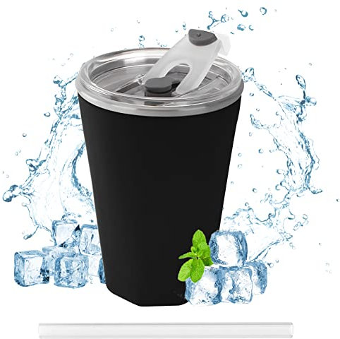 Vaso reutilizable de doble pared de acero inoxidable, 330 ml, con sistema de refrigeración, enfriamiento sin cubitos de hielo, taza de viaje, taza de smoothie, taza de café para llevar, para camping,