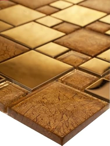 11 Matten 1m² Glasmosaik Mosaik Fliesen Mosaikfliesen Glasfliesen Glas Gold 30x30 Neu