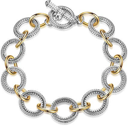Aprilery Drahtseil-Armband für Damen und Mädchen, Kreis-Armreif, Rolo-Kettenglieder-Armbänder, Designer-Inspire-Armbänder aus Silber und Gold, Geschenke für Sie (Two Tone A)