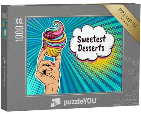Puzzle 1000 Teile XXL „Pop-Art-Hintergrund mit weiblicher Hand und Cupcake“ – aus der Puzzle-Kollektion Comic