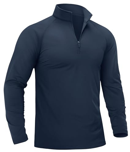 TACVASEN Langarmshirt Herren Sport 1/4 Zip Laufen Funktionsshirt Langarm Basic Shirts Ski Sportshirts (XXL, Navy)
