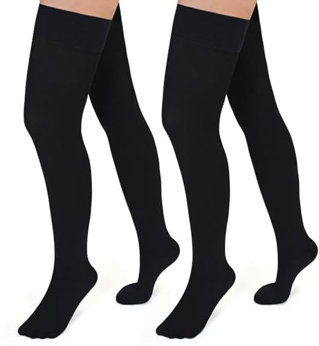 Evolyline 2 Paar Medizinische Kompressionsstrümpfe Damen & Herren 20-30 mmHg, Klasse II Oberschenkel Lang Stützstrümpfe Kompressionssocken für Flugreisen Abgestufte Unterstützung bei Krampfadern