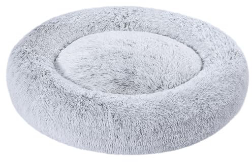 Amazon Basics Weich Haustierbett für Hund, Donut-Kissen, Kunstfell, Maschinenwaschbar, 91 cm, Grau