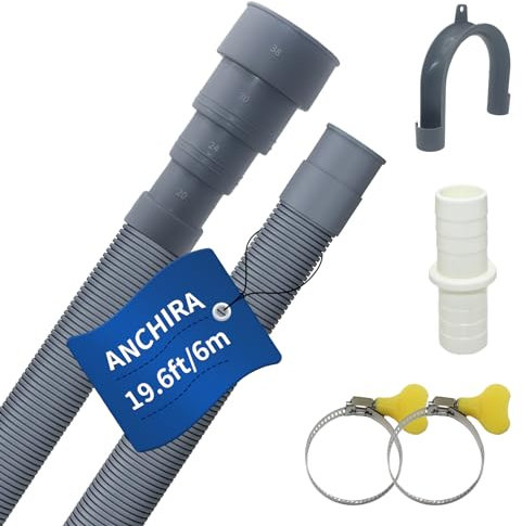 Anchira Washing Machine Drain Hose 6m, Dishwasher Waste Pipe Extension with Bracket Connector and Clamp, Washing Machine Waste Pipe, Universal Drain Hose Extension Kit for Washing Machine Dishwasher