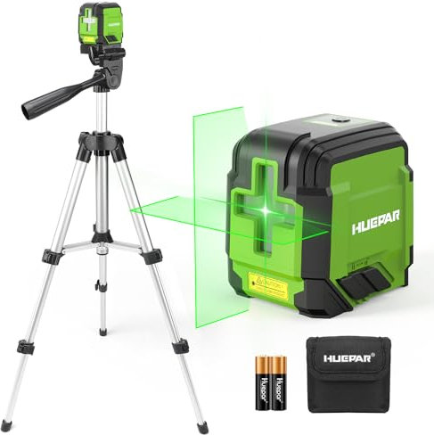 Laser Level with Tripod, Huepar 30M Lazer Level Self Leveling Green Cross Line Laser Leveler Accurate Measurement for Picture Hanging, Tile, Construction Indoor Project, Battery&Carrying Bag Included