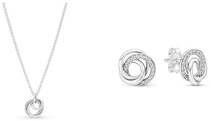 PANDORA Moments Familie Für Immer Verschlungener Anhänger Halskette & Ohrstecker Always Together Silber mit Zirkonia 291076C01