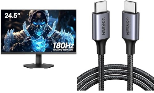 KOORUI 24.5 Inch FHD Gaming Monitor, Computer Monitors Full HD (1920 x 1080), VA, 1ms, Adpitive & UGREEN USB C to USB C Charger Cable 60W USB C Cable Fast Charge Type C to C Data Lead
