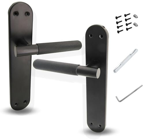 AZERODESIGN- Manillas Puertas Interior- Manetas Puertas Interior Casa- Juego Manillas Puerta Madera- Color Negro-Manilla Placa Redonda 240mm- Largo Maneta 130mm(PLACA REDONDA)