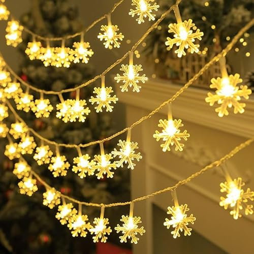 Led Lichterketten Schneeflocke, 6M 40 LED Licht Batteriebetriebene, Weihnachten Schneeflocke Lichterketten, Weihnachtsdeko Aussen Innen für Garten Camping Weihnachten Dekoration