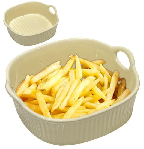 Ruioomeep Pirofila in ceramica, pirofila quadrata, 18,5 x 17 cm, 650 ml, forma quadrata con manico, resistente ai graffi e ai tagli, per lasagne, tiramisù, sformati, accessori per friggitrice, forno a