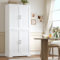 HOCSOK Armario de cocina, armario alto de 180 cm, armario buffet con 4 puertas, armario comedor para salón, cocina, 180 × 80 × 40 cm, color blanco