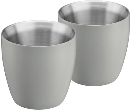 Cooks Professional Set of 2 Stainless Steel Espresso Coffee Cups | Double Wall Insulated Mini Drinking Mug | Dishwasher Safe & Stain, Odour & Rust Resistant | 90ml Capacity | Grey