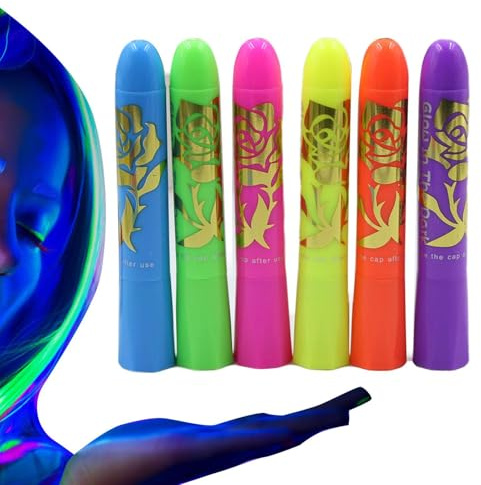 Glow Marqueurs de maquillage lavables à séchage rapide | Peinture phosphorescente pour costumes d'Halloween, festivals de musique, fêtes UV, boîtes de nuit, événements cosplay, fêtes
