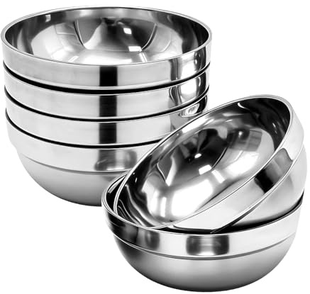Hoypeyfiy Lot de 6 bols en acier inoxydable de 15,2 cm, lavables au lave-vaisselle, à double paroi et légers, parfaits pour un usage quotidien, le camping et les voyages