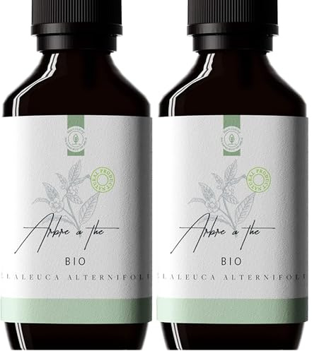50ml Huile Essentielle Tea Tree BIO (Arbre à thé) - 100% Pure, Naturelle et Biologique - Melaleuca alternifolia pour Diffuseur, Aromathérapie, Défenses naturelles (Lot de 2)