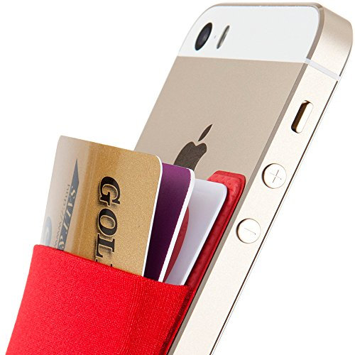 Sinjimoru Card Holder, Stick-on Wallet Functioning as iPhone Wallet Case, iPhone case with a Card Holder, Credit Card Wallet, Card Case and Money Clip. for Android. Sinji Pouch Basic 2 Red