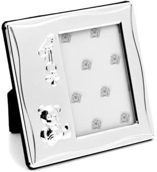 Brillibrum Design Bilderrahmen Baby versilbert mit Bärchen Motiv Format 7cm x 10cm Fotorahmen Silber Bilderrahmen zur Geburt Taufe (Ohne Gravur)