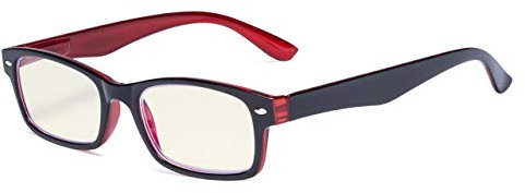 Eyekepper Computer-Lesebrille mit Federscharniere Bügle in UV-Schutz, Anti-Blau-Strahlen Blendschutz und kratzfest Gläser (Gelb getönte Gläser, in Schwarz-Rot Fassung)