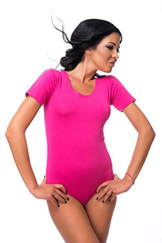 Evoni Damen Body Kurzarm, T-Shirt Bodysuit aus Baumwolle, Kurzarm-Body Elegant, Damen Unterwäsche pink XXL
