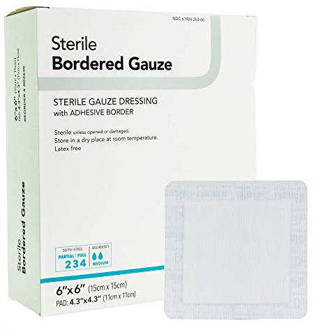 DermaRite Sterile Bordered Gauze Dressing with Adhesive Border, 6 in, 1 ct