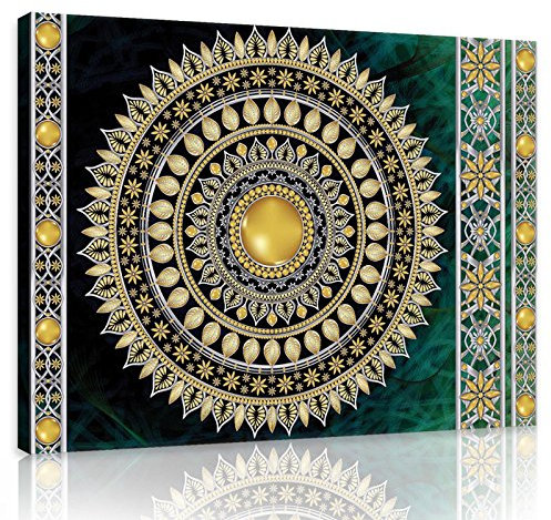 Forwall Bilder Canvas Mandala groß Indische grün gold Orient Schlafzimmer Wohnzimmer Leinwandbilder Wandbild Kunstdruck Wandbilder Wand Bild auf Leinwand Aufhängefertig (10121, O6 (80 x 60 cm))