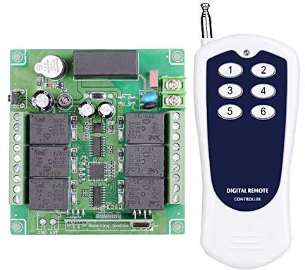 Radiocomando a 6 canali, 230 VAC, con telecomando, per garage, 10 A, 433 MHz
