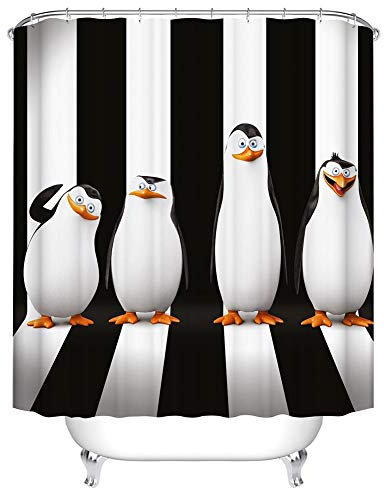 Boyouth Animals Duschvorhang mit Digitaldruck für Badezimmer, Polyester, wasserfest, mit Haken 180 x 200 cm Pinguin