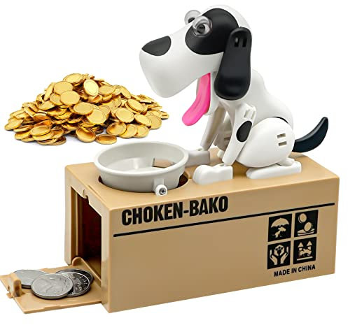 Hungriger Hund Spardose,Justup Welpen-Sparschwein, Münze Kaut Spardose, Geburtstagsgeschenk für Kinder (Weiß)