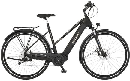 FISCHER E-Bike Trekking VIATOR 4.2i, Elektrofahrrad für Damen und Herren, RH 45 cm, Mittelmotor 80 Nm, 36 V Akku, schwarz matt
