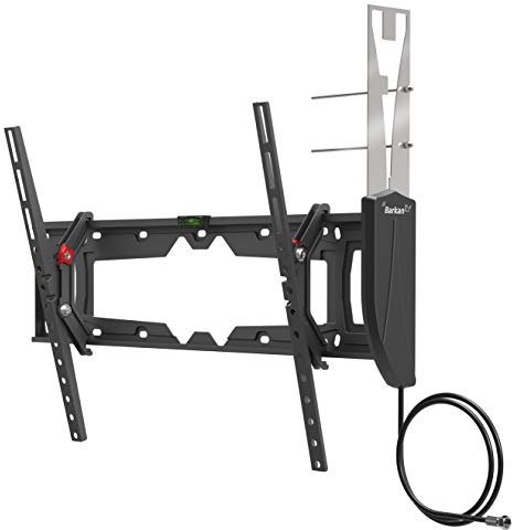 Barkan TV Wandhalterung 19 - 80 Zoll Neigbare mit integrierter HDTV Antenne, flach & curved Fernseher TV Halterung, hält bis 50Kg, patentiert automatische Sperre, für LED OLED LCD