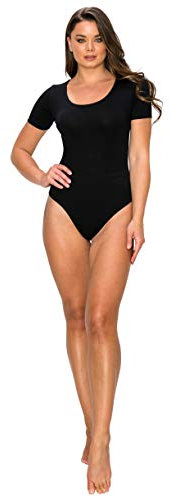 Cami/Short/Long Sleeve Stretch Basic Snap Closure Cotton Bodysuit Jumpsuit - black - Large