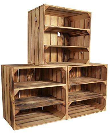 CHICCIE 3 Set Weinregal Wino aus Holz - Geflammt 2X Regal Holzkiste