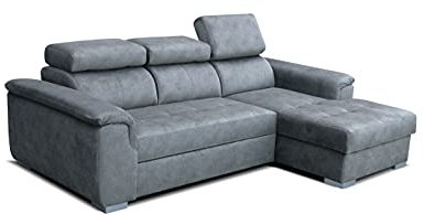 Robin Silver Ecksofa mit Schlaffunktion Bettkasten 3 Verstellbare Kopfstützen Sofa L-Form Schlafsofa Freistehende Eckcouch Schlafcouch Wohnzimmermöbel Wohnlandschaft Rechts Silber