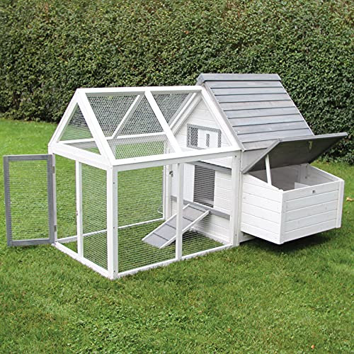 Hühnerstall Ellen - Kiefernholz - Gehege - Hühnerhaus - Kleintierstall - Grau Weiß