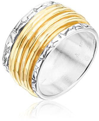 925 Sterling Silber Drehbarer Spinner Ring mit 5 gehämmerten 14K vergoldeten Spinner-Ringen, hypoallergen, nickelfrei, bleifrei, handgefertigte Designer-Kollektion