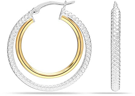 LeCalla 18K vergoldet 925 Sterling Silber zwei-Ton-Runde klobige Reifen Ohrringe für Frauen Teenager